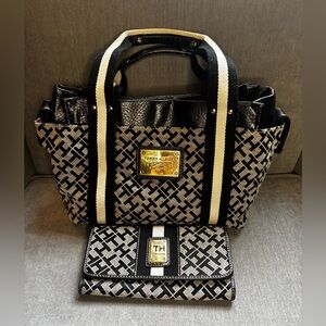 TOMMY HILFIGER Y2K Monogram Tote/Handbag with Matching Wallet GUC